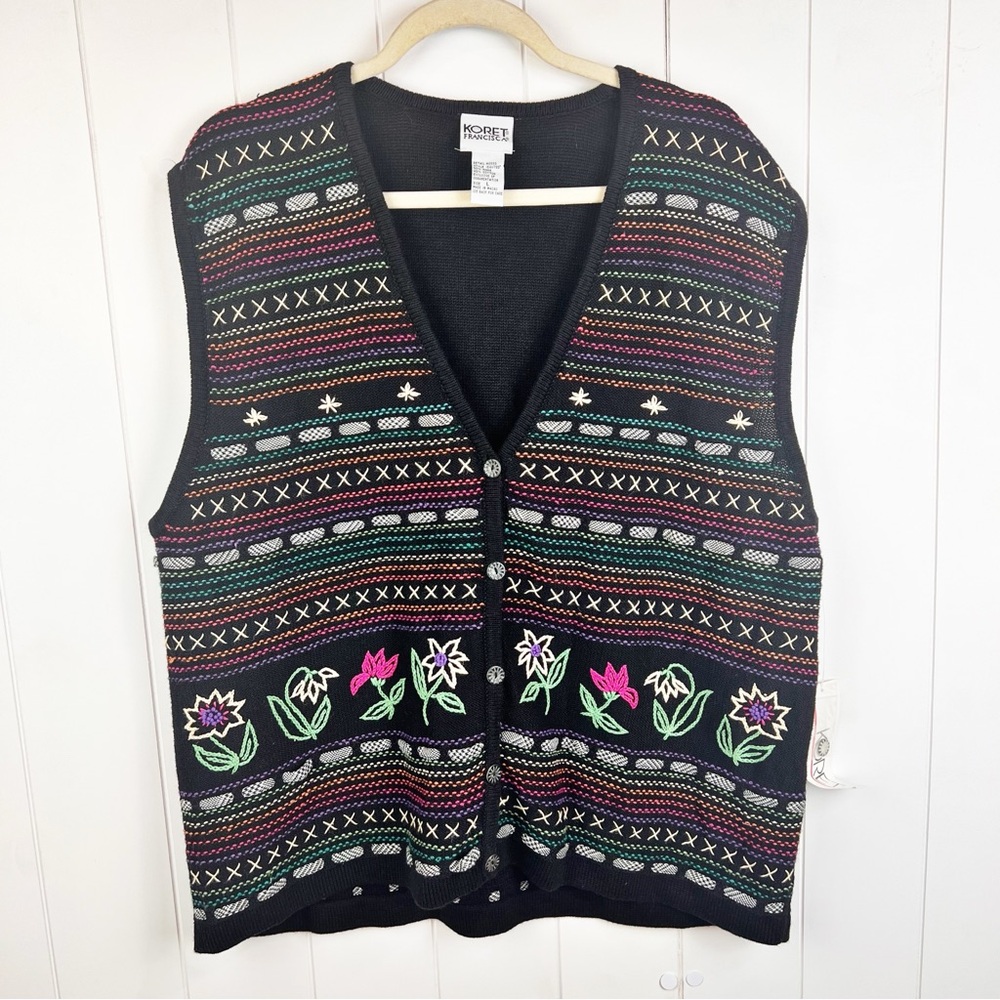 Koret Sweater Vest‎ Vintage Deadstock Floral Embroidered Grandma Multicolor